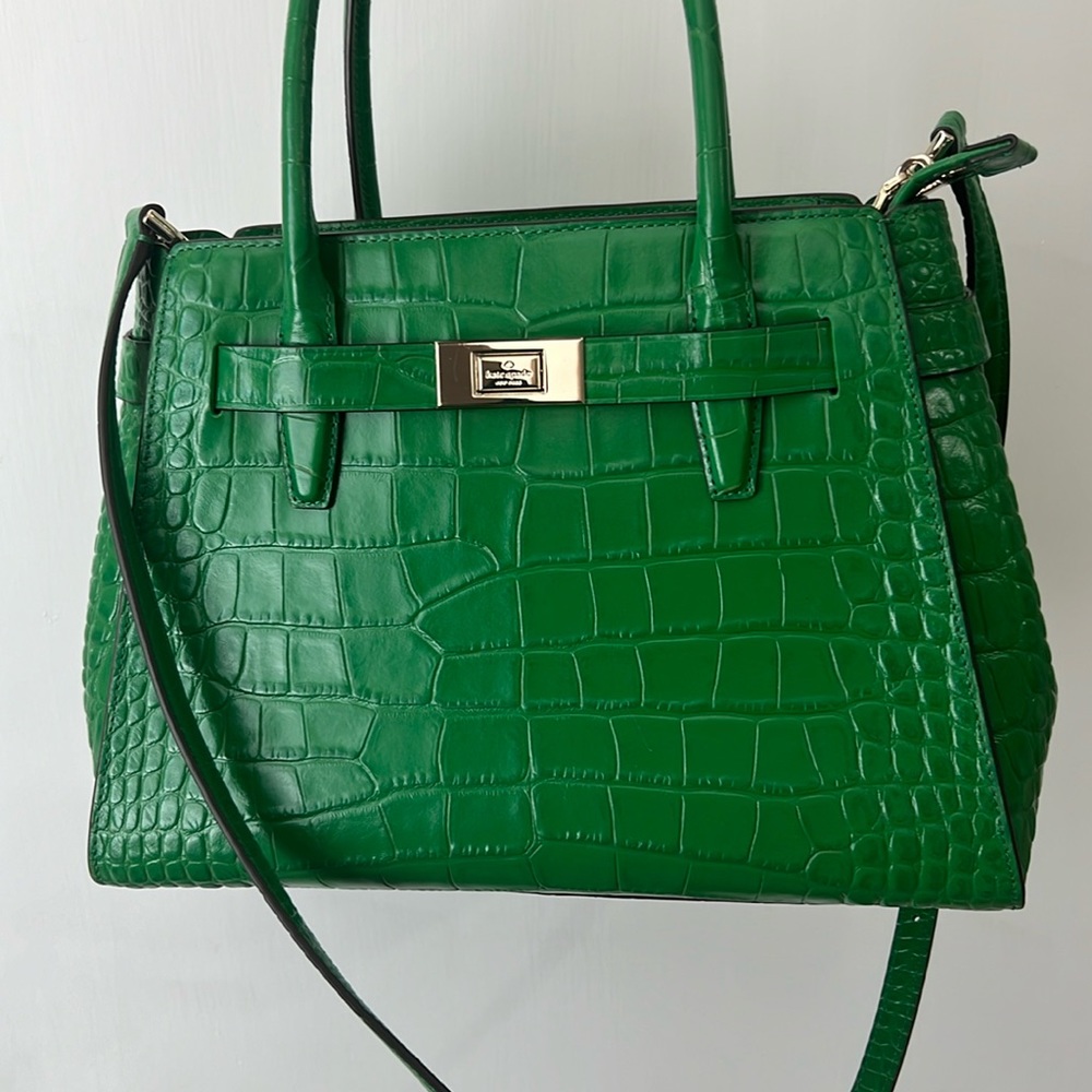 KATE SPADE green croc embossed satchel